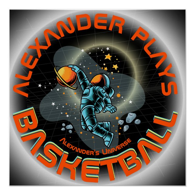 Pôster Astronauta Espacial Slamdunk Legal Sala de Basquet (Frente)