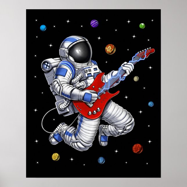 Poster Astronauta Espacial Tocando Violão (Frente)