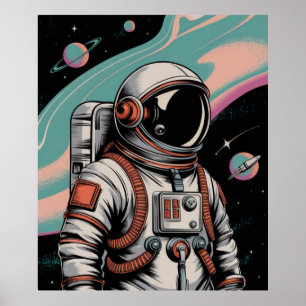Poster Astronauta Espacial Vintage