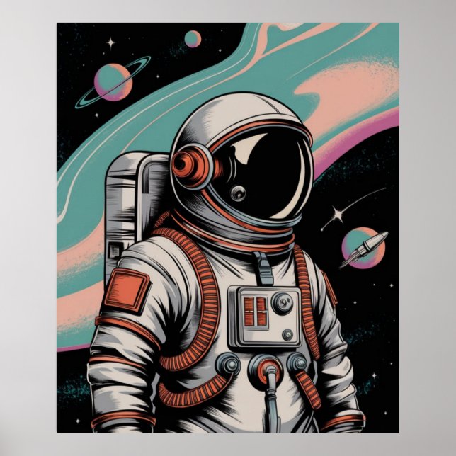 Poster Astronauta Espacial Vintage (Frente)