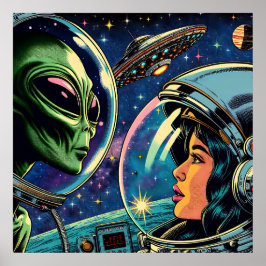 Poster Astronauta feminino encontra Alienígena extraterre