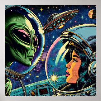Poster Astronauta feminino encontra Alienígena extraterre