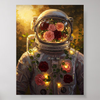 Poster Astronauta Floral | Pintura Surrealista a Óleo