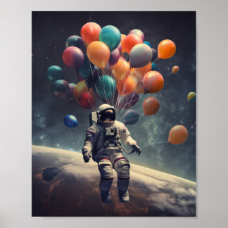 Poster Astronauta flutuando no ar com balões