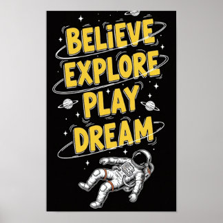 Poster Astronauta Flutuando no Espaço Sonho Cósmico Acred