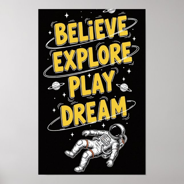 Poster Astronauta Flutuando no Espaço Sonho Cósmico Acred (Frente)