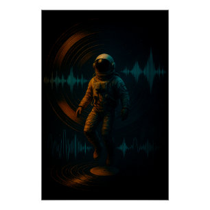 Pôster Astronauta Flutuante na Arte Sonora Glitchwave