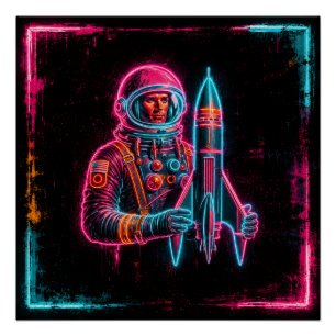 Pôster Astronauta Homem Foguete