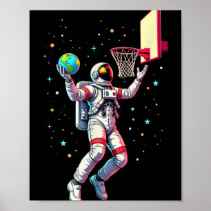 Poster Astronauta Jogando Planetas de Basquete Exterior _