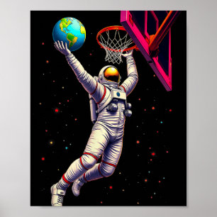 Poster Astronauta Jogando Planetas de Basquete Exterior
