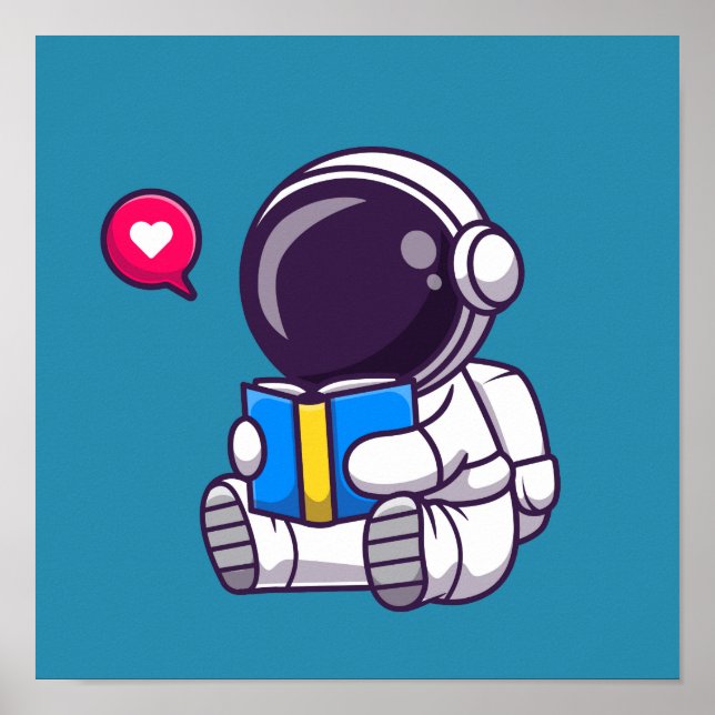 Poster Astronauta lendo livro crianças bonitinhas (Frente)