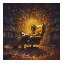 Pôster Astronauta lendo um livro