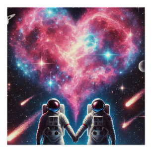 Pôster Astronauta Love Glossy Poster