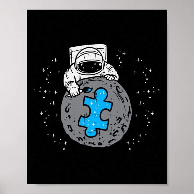 Poster Astronauta Lua Azul Quebra-cabeça Piece Autismo Co (Frente)