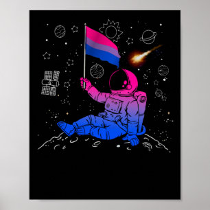 Poster Astronauta Lua Bissexual Flag Space LGBTQ Orgulho