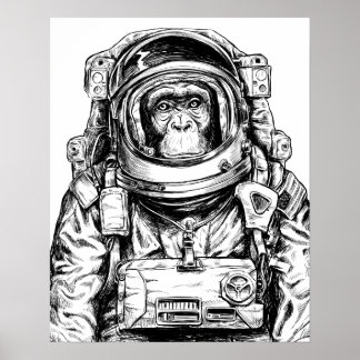 Poster Astronauta Macaco Desenhado À Mão