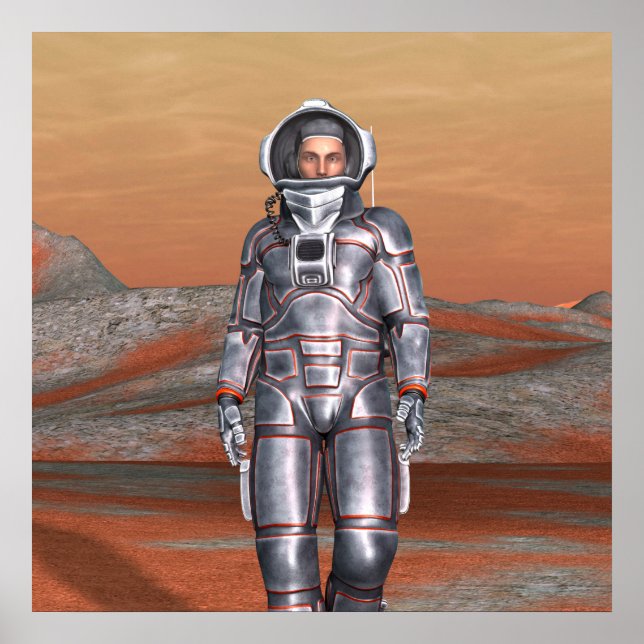 Pôster Astronauta Marte - Explorador Espacial em Planeta  (Frente)