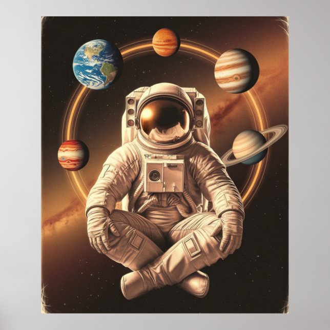 Poster Astronauta Medita no Espaço (Frente)