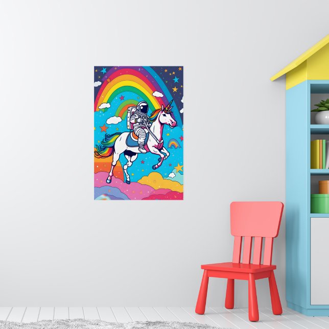 Poster Astronauta Montando Unicórnio - Arco-íris Mágico  (Berçário 1)