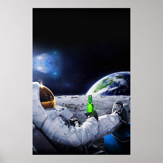 Poster Astronauta na Lua com cerveja (Frente)