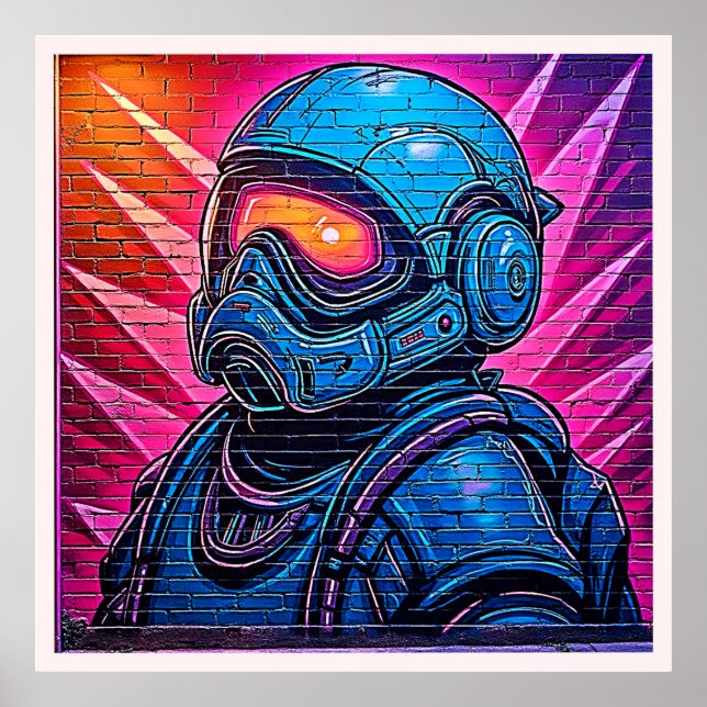 Poster Astronauta Neon Cyberpunk (Frente)