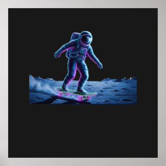 Poster Astronauta Neon Patinando no Luar