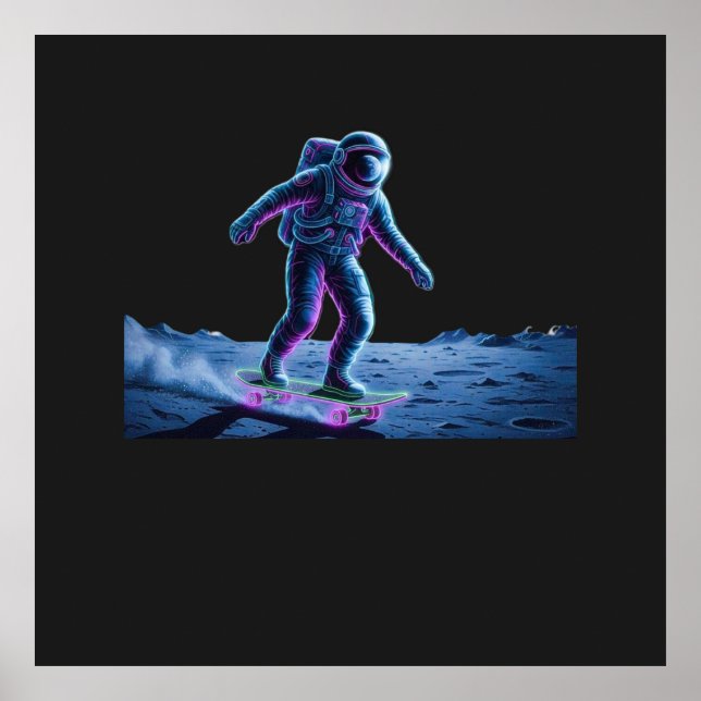 Poster Astronauta Neon Patinando no Luar (Frente)