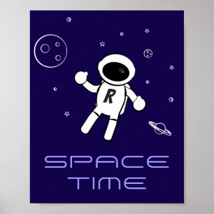 Poster Astronauta no Espaço - Arte em Roxo, Preto e Bran