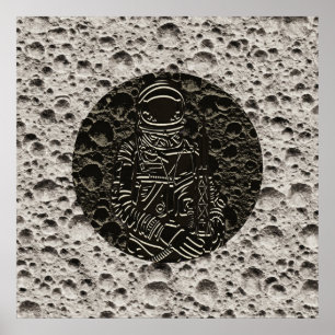 Poster Astronauta no Espaço da Lua Negro e Cinza