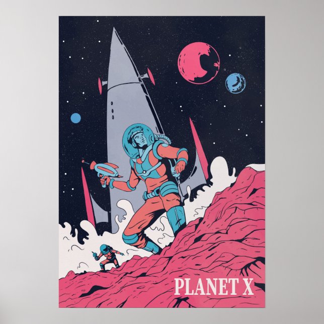 Poster Astronauta no Planeta no Espaço (Frente)