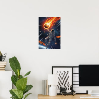 Poster Astronauta Pega Meteoro no Espaço Sonhador Cósmico