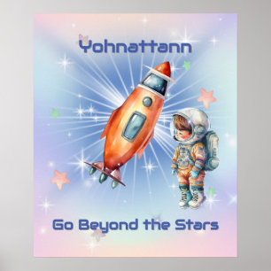 Poster Astronauta Pequeno e Fofo com Foguete