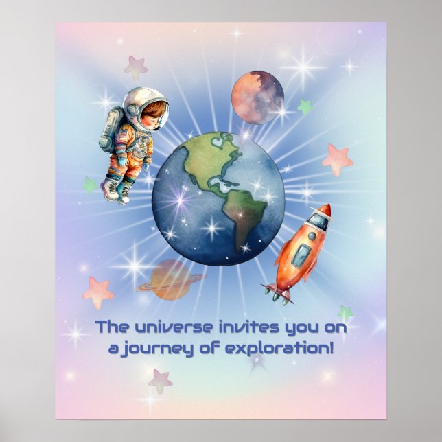 Poster Astronauta Pequeno e Fofo no Espaço Exterior (Frente)