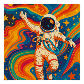 Pôster Astronauta Psicodélico - Ondas Cósmicas De Groovy