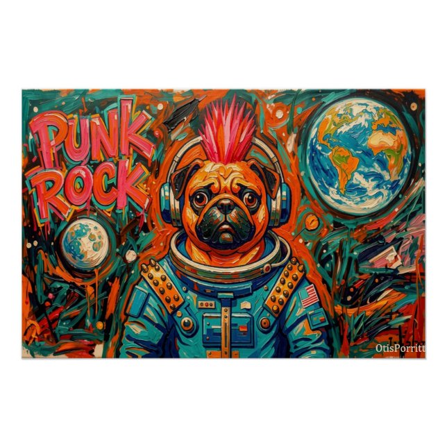 PÔSTER ASTRONAUTA PUG PUNK ROCK 6 (Frente)