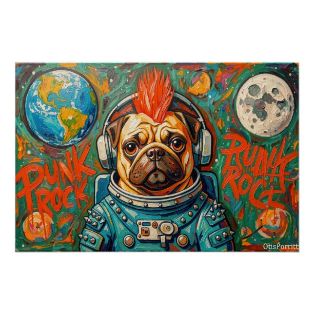 PÔSTER ASTRONAUTA PUG ROCK PUNK 4 (Frente)