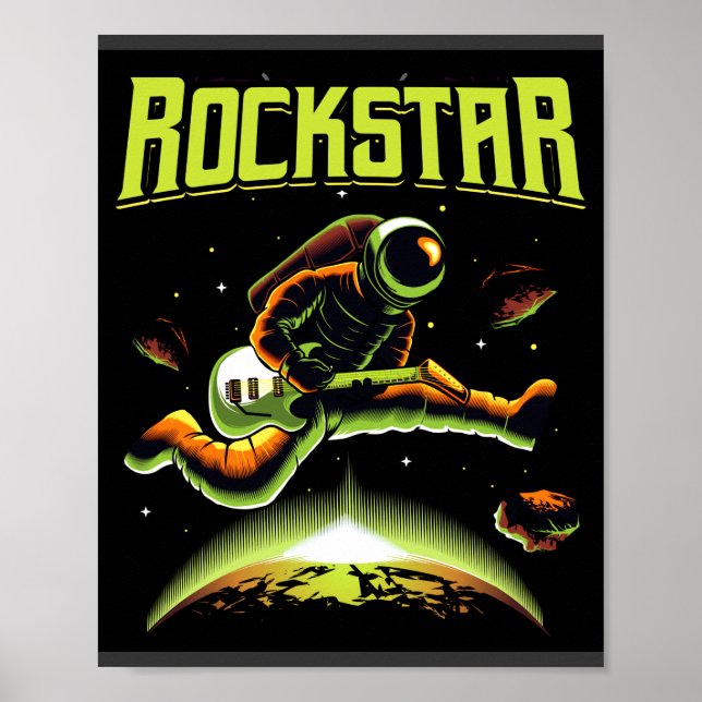 Poster Astronauta Rockstar tocando violão no espaço poste (Frente)