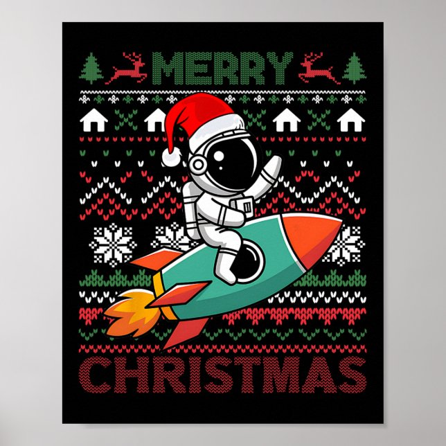 Poster Astronauta Santa Hat, feliz de Natal Feio, Andando (Frente)