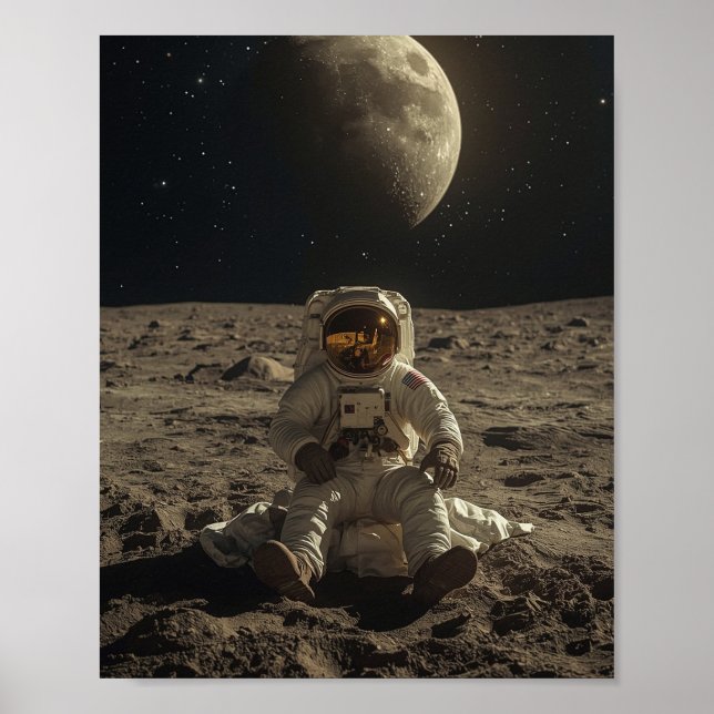 Poster Astronauta Sentado na Lua (Frente)