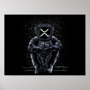 Poster Astronauta Sentando A Cripto XRP Para A Lua