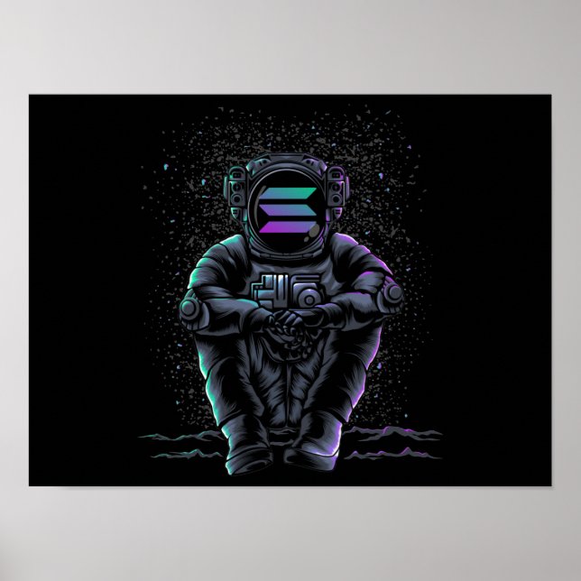 Poster Astronauta Sentando Solana SOL Para A Cripto Da Lu (Frente)