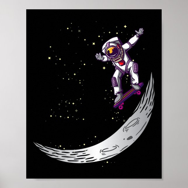 Poster Astronauta Skateboarder Galáxia Skateboarding Lua  (Frente)
