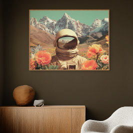 Poster Astronauta Surrealista em Campo de Flores