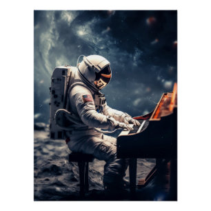 Pôster Astronauta Tocando Piano na Lua