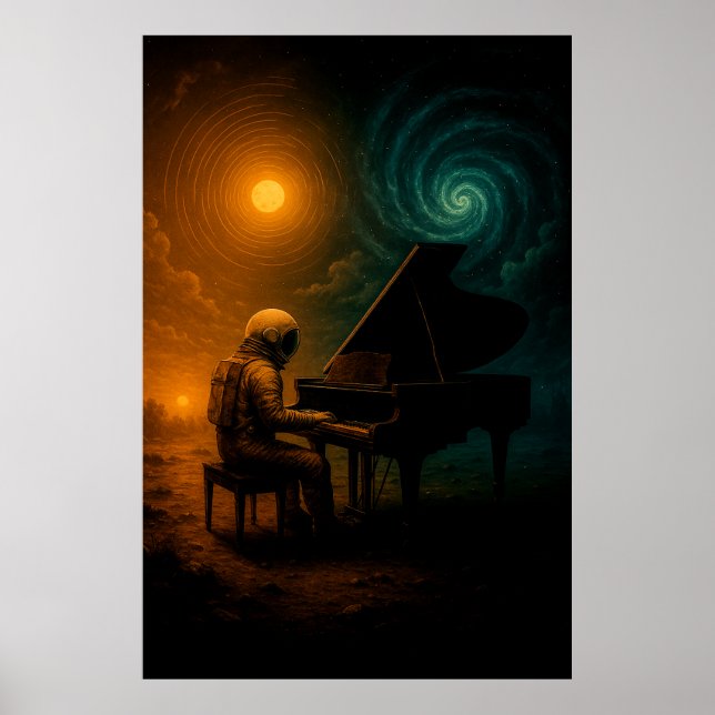Poster Astronauta Tocando Piano na Realidade Dividida - S (Frente)