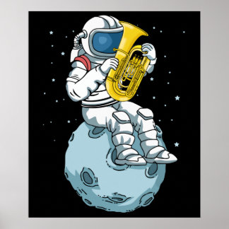 Poster Astronauta Tuba Player Music Gift Kids Banda Tuba