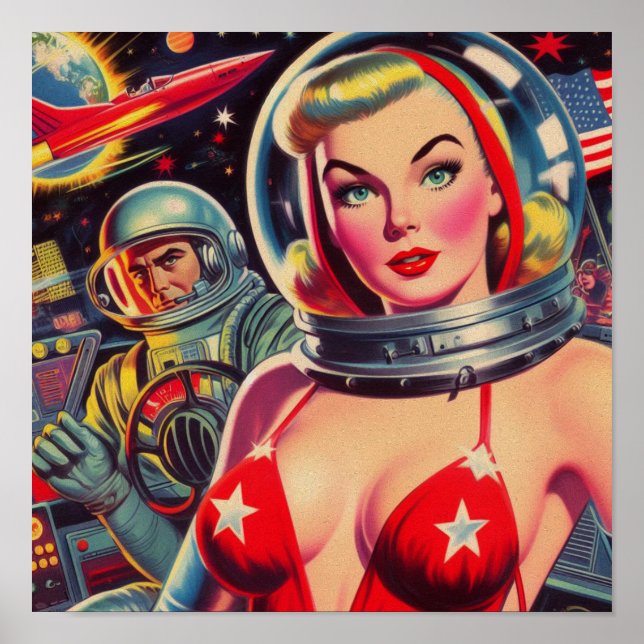 Poster Astronauta Vintage Pin-up (Frente)