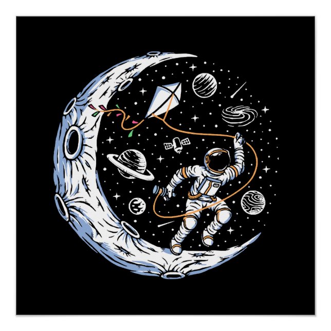 Pôster Astronauta Voando uma Pipa na Lua (Frente)