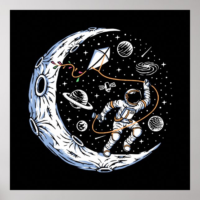 Poster Astronauta Voando uma Pipa na Lua (Frente)