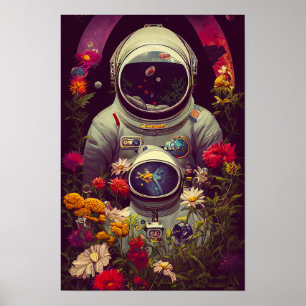 Poster Astronautas coloridos no espaço com Trabalho de ar